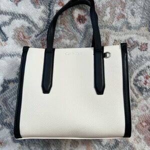 Calvin Klein Cream, Grey, and Black Pebbled Handbag